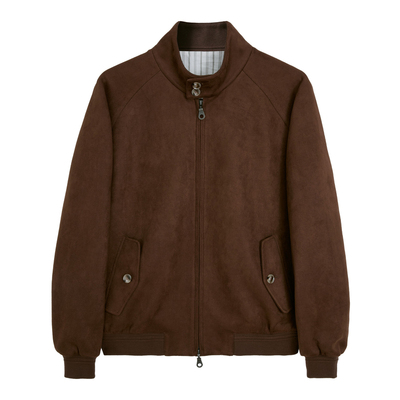 高档厚实麂皮绒G9立领哈林顿外套