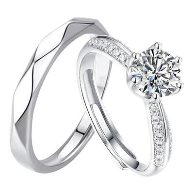 对戒莫桑钻戒指纯银对戒情侣戒指一对素圈钻戒结婚求婚仿真一对