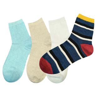 新款四季儿童亚麻袜子高腰纯色男生防臭女孩中筒袜简装大童袜吸汗