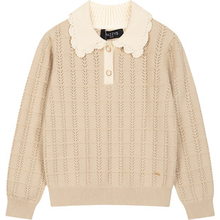 hazzys哈吉斯童装女童线衣春新中大童花边领口气质针织上衣