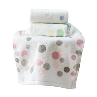 纯棉儿童小毛巾洗脸童巾宝宝婴幼儿100%全棉割绒提花圆点柔软吸水