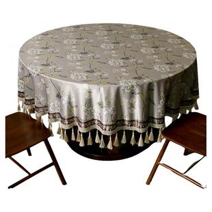 新中式大圆桌布带转盘轻奢防水防油轻奢中国风茶几盖布高档餐桌布