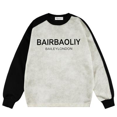 BAIRBAOLIY轻奢复古美式休闲字母扎染卫衣男秋冬加绒加厚圆领上衣