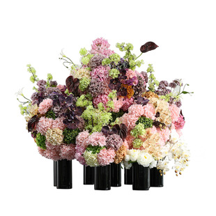 妖及 现代轻奢大型黑色直筒仿真花 大堂圆桌酒店售楼处桌面摆件