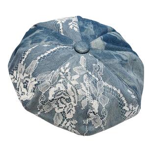 甜欲百搭日系蕾丝牛仔贝雷帽子女春夏薄款显脸小画家帽潮八角帽女