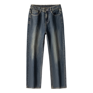 班尼路SK复古牛仔裤男春夏宽松直筒水洗潮牌百搭阔腿休闲裤子男YS