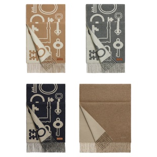 支持鉴定！爱马仕羊绒围巾猪鼻子链锁曲折鞍带马头盔甲钥匙奶茶色