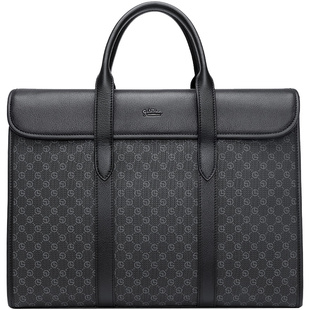 金利来新款男士商务通勤大容量手提包牛皮轻奢印花时尚PVC公文包