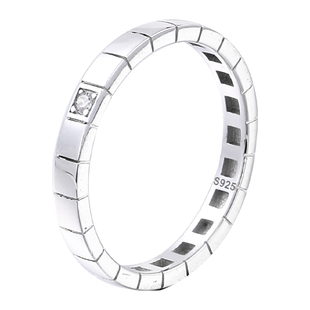 925纯银冰块戒指女小众设计方块排钻素圈情侣对戒食指戒指环戒子