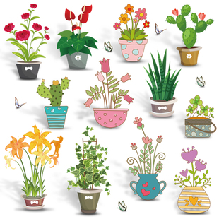 创意装饰幼儿园学校班级走廊楼梯拐角墙面自粘清新植物花盆墙贴画