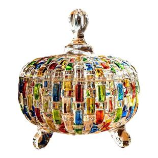 弗莱文茨彩绘玻璃糖果罐欧式带盖干果罐零食罐家用客厅小果斗糖缸