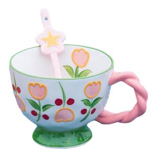 郁金香高颜值燕麦碗早餐杯马克杯女生可爱陶瓷杯子大容量家用水杯