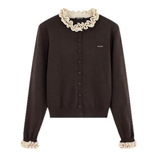 i.t GROUNDZERO2025秋冬粉红色毛衣外套针织衫时尚木耳领开衫女