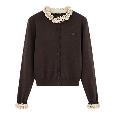 i.t GROUNDZERO2025秋冬粉红色毛衣外套针织衫时尚木耳领开衫女