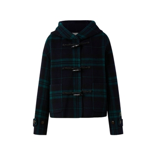 【美丽诺羊毛】Eland衣恋毛呢外套女格纹保暖短款羊毛大衣冬季款