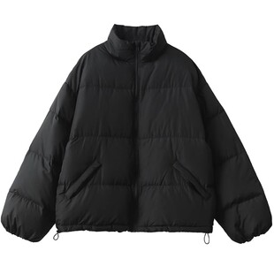 CV大码女装 秋冬季街头休闲立领短款面包服90白鸭绒纯色羽绒服女