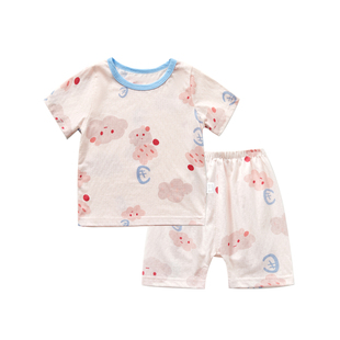 夏季新款宝宝套装婴儿夏装两件套男童睡衣薄款女童短袖短裤家居服