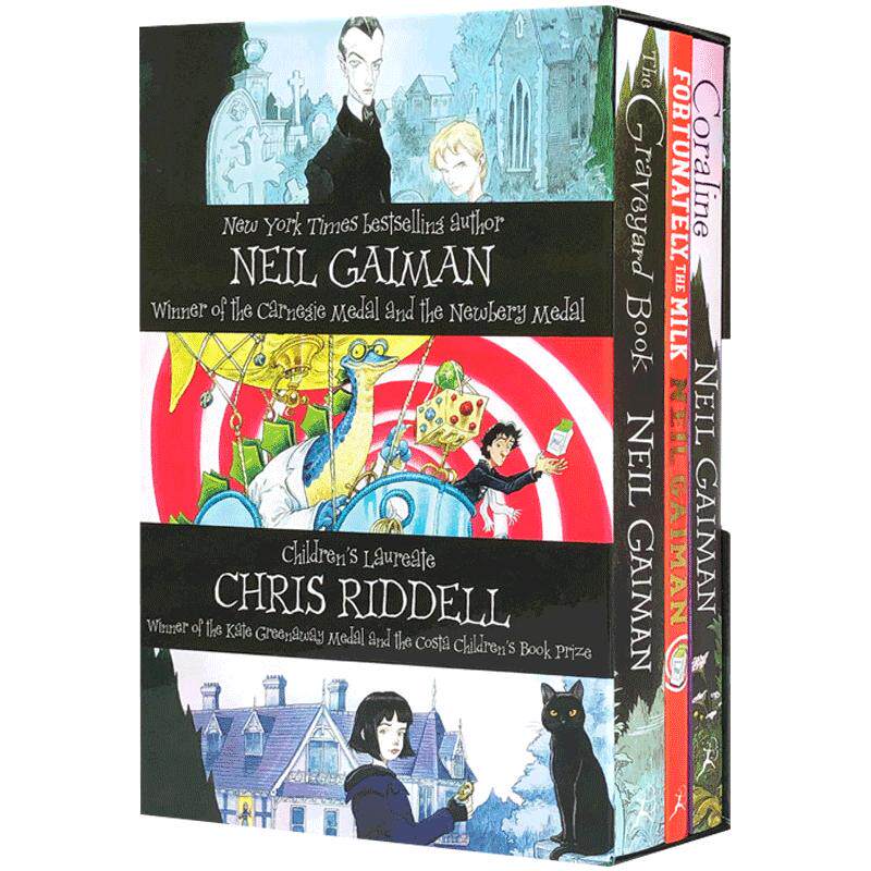 尼尔盖曼3册盒装合集Neil Gaiman and Chris Riddell BoxSet坟场之书/鬼妈妈/爸爸去哪儿了TheGraveyardBook/Coraline英文小说