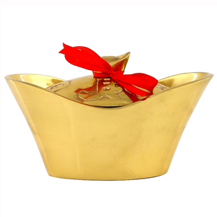 黄铜开盖元宝聚宝盆开业店铺工艺品装饰家用摆件大号空心金元宝