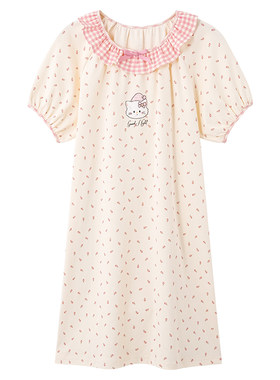 夏季纯棉女童卡通短袖睡裙