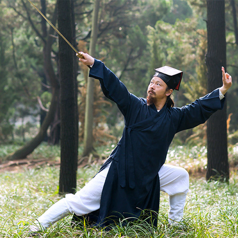 道家道服长袍套装法衣道士用品衣服道袍斜襟三清领长褂太极练功服