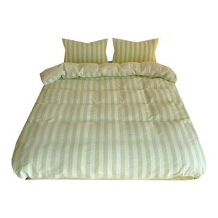 遇见春天|超软糯A类简约条纹全棉皱布纱四件套清新绿色1.8床笠款