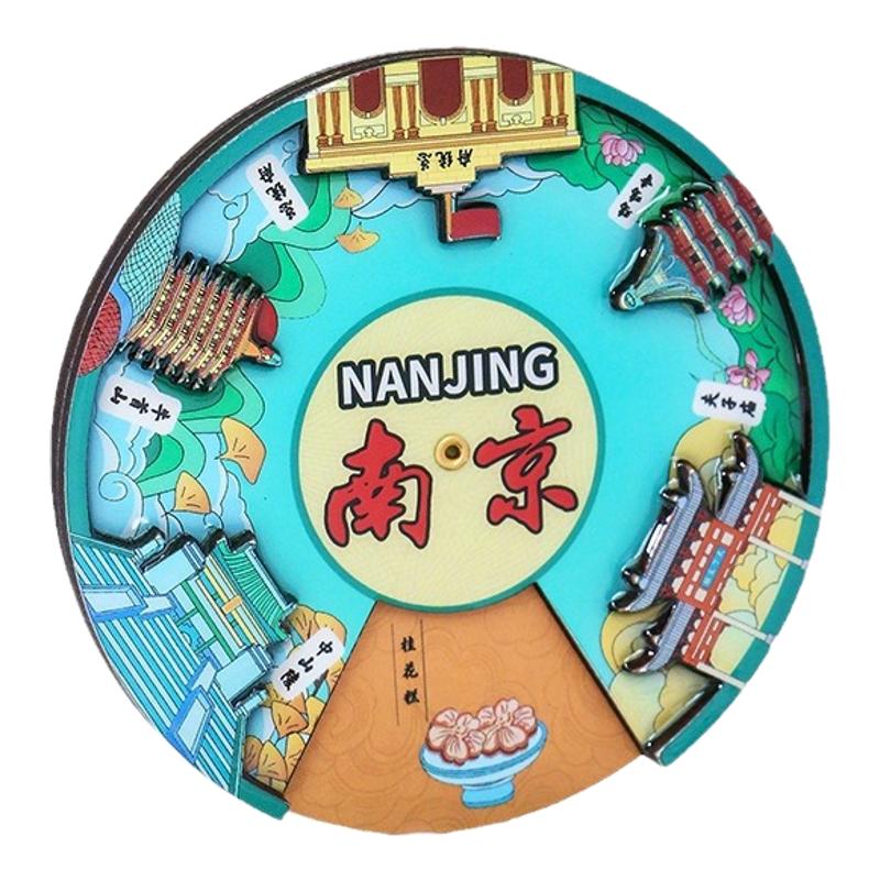 全国城市旅游冰箱贴木质滴胶磁贴可旋转圆盘创意礼品现货冰箱贴