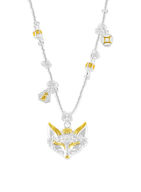 银千造足银999古法描金狐狸吊坠