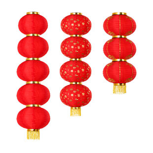 12寸10寸8寸拉丝钢丝红灯笼 3连串4连串连串超市公园挂树装饰串灯