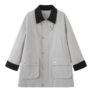 画风drawwind冬季新款风衣羽绒服女中长款工装风立体口袋保暖外套