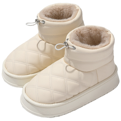 红豆高帮棉拖鞋女士冬季外穿2025新款pu皮防水加绒厚底保暖棉鞋女