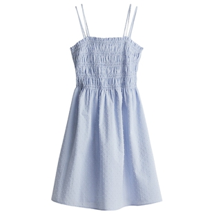 HM女装背心吊带连衣裙春季法式方领缩褶碎花裙1275782