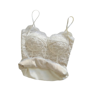 Kbra秋冬加绒蕾丝鱼骨吊带背心女2025新款保暖带胸垫内搭外穿打底