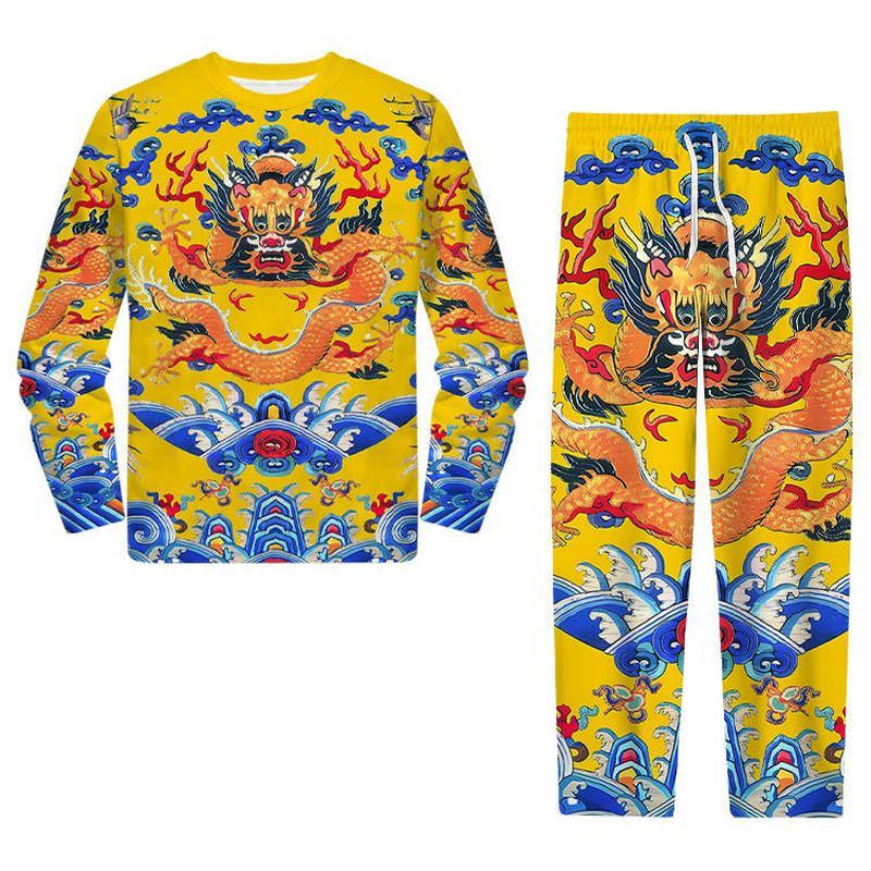 国潮秋装男皇帝龙服搞笑潮流套装
