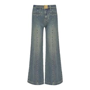 Kroche 复古回潮 立裁分割拖地高腰阔腿宽松休闲牛仔裤