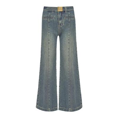 立裁分割牛仔拖地阔腿裤