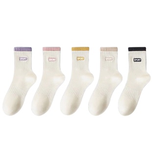 雅鹿袜子女款中筒2026新款四季通用春夏双罗口白色无骨防臭运动袜