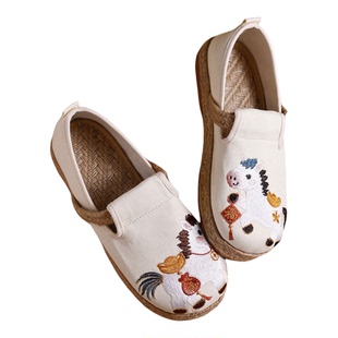 新款亚麻透气马年限定绣花老北京布鞋女款学生百搭渔夫大头单女鞋