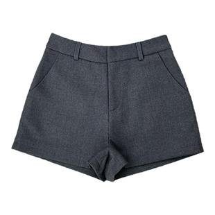 丁妮妮自制高腰灰色西装短裤女外穿秋冬白色黑色小个子休闲热裤