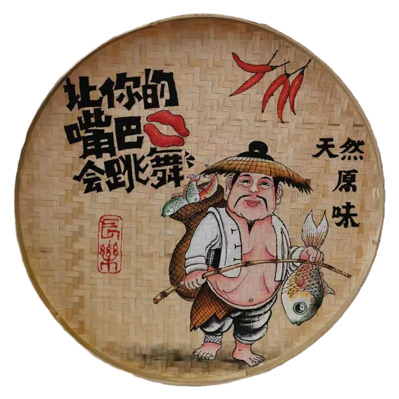 簸箕画竹筛子田园餐馆挂件壁饰