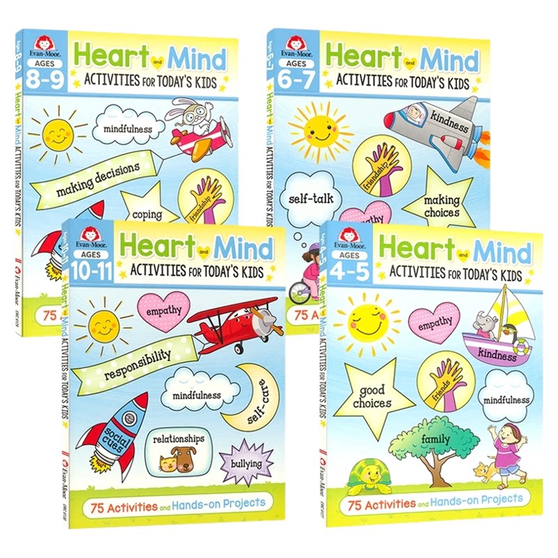 Evan-Moor Heart And Mind Activities For Today's Kids 美国加州教辅幼儿心智成长手册 4-11岁 益智活动 全彩练习 英文原版