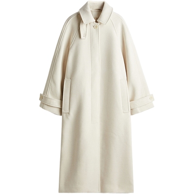 HM女装毛呢外套冬季保暖大廓形宽松翻领长款大衣1249582