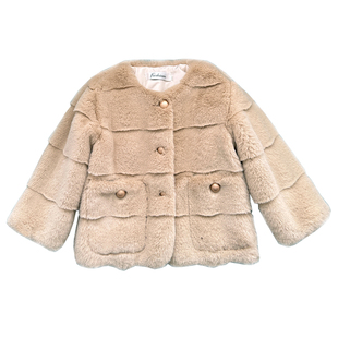 儿童皮草外套秋冬新款男女童夹棉宝宝大衣仿水貂毛毛短款加厚保暖