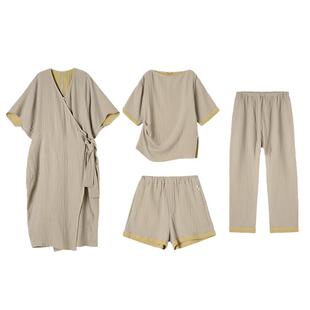 JNBYHOME江南布衣纯棉睡衣女三件套新中式三层棉纱晨袍国风家居服