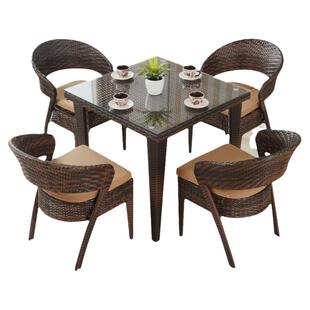 新款 阳台户外藤桌椅藤椅五件套 PE仿藤桌椅 餐桌藤编椅子茶几