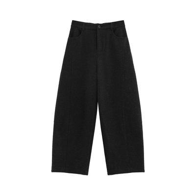 松弛感弧形弯刀毛呢九分裤