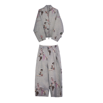 短款外套+国风九分香蕉裤套装