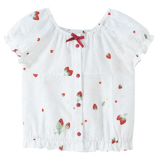 安奈儿童装女童短袖衬衣2026夏新款短款碎花轻薄透气甜美印花上衣