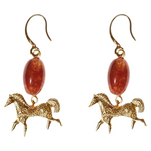 复古风生肖马耳环女镀金红玛瑙气质百搭耳挂