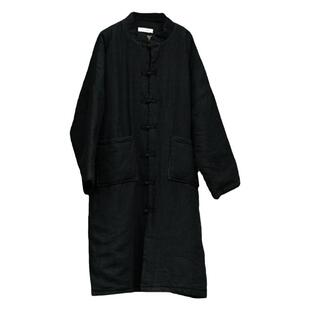 复古中式黑色对襟夹棉女式中长款棉服 冬季国潮禅意手工盘扣棉袍